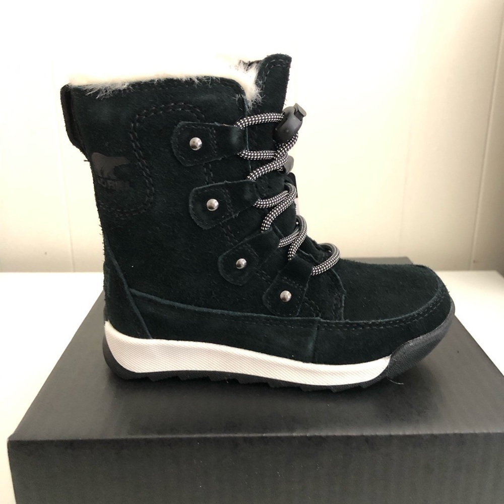 Sorel Kids Toddler Black Whitney Joan Lace Waterproof Suede Boots 10 - Picture 2 of 8